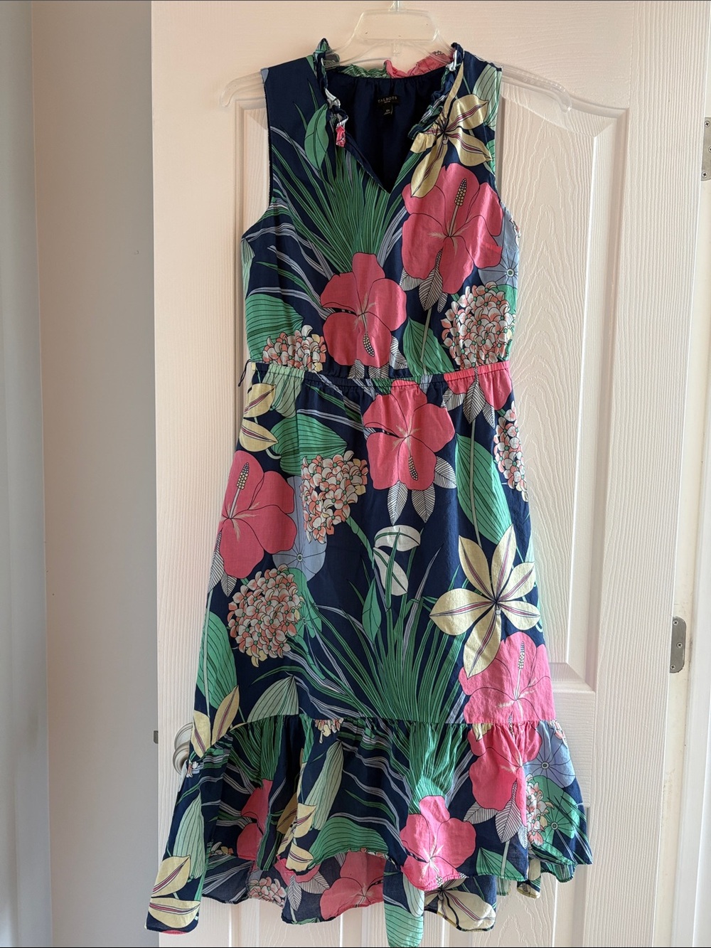 Talbots Navy Floral Maxi Dress with Pink & Green Print